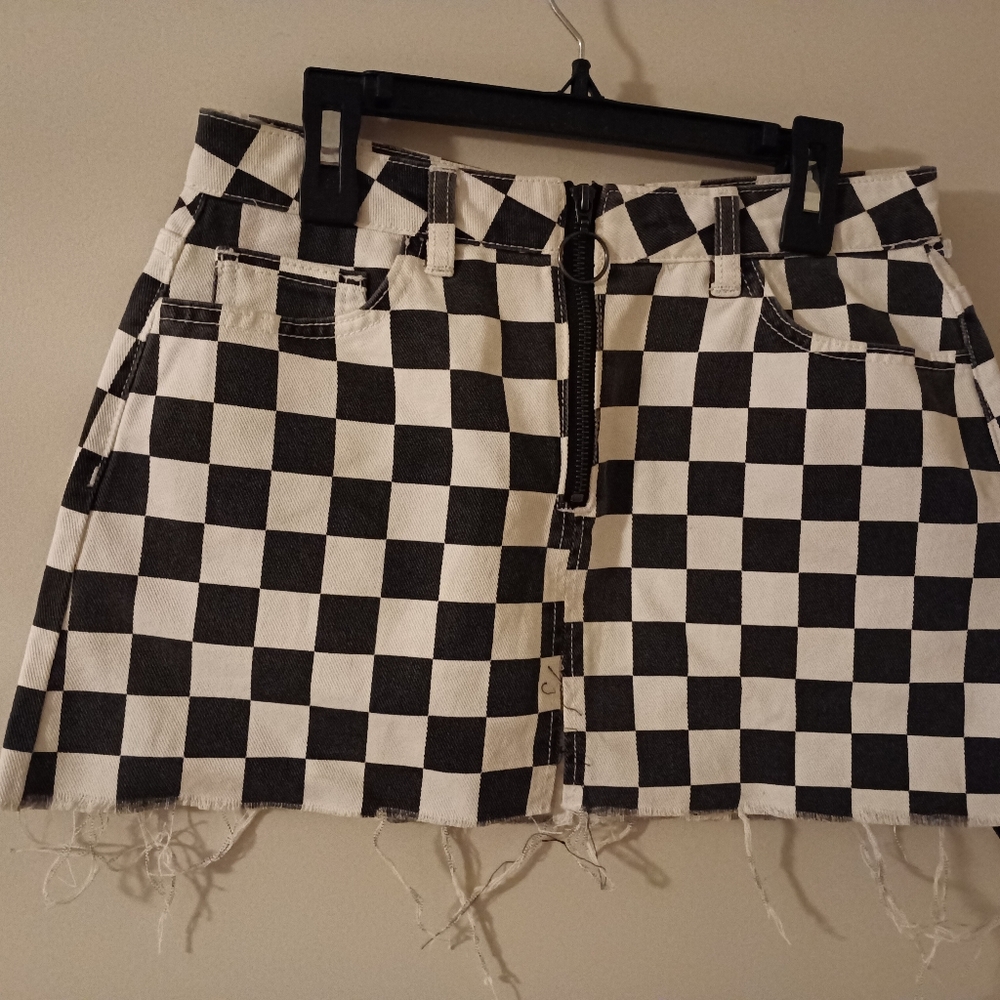 BDG Checkered Distressed Mini Skirt